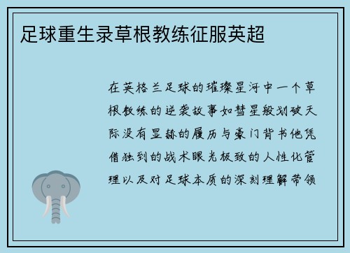 足球重生录草根教练征服英超