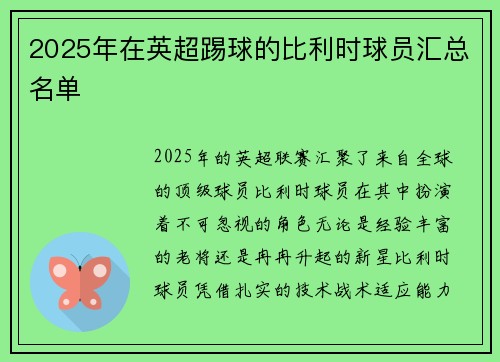 2025年在英超踢球的比利时球员汇总名单